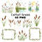 Cattail Grass Watercolor Clipart PNG Bundle Rustic Wetland Botanical Art Wild Grass Reeds Digital D