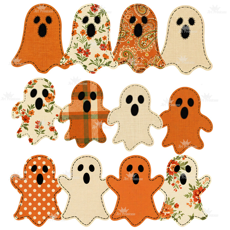 Fabric Ghosts PNG Clipart Bundle 30 Cute Spooky Halloween Fabric Texture Embroidery Ghosts TShirts 6