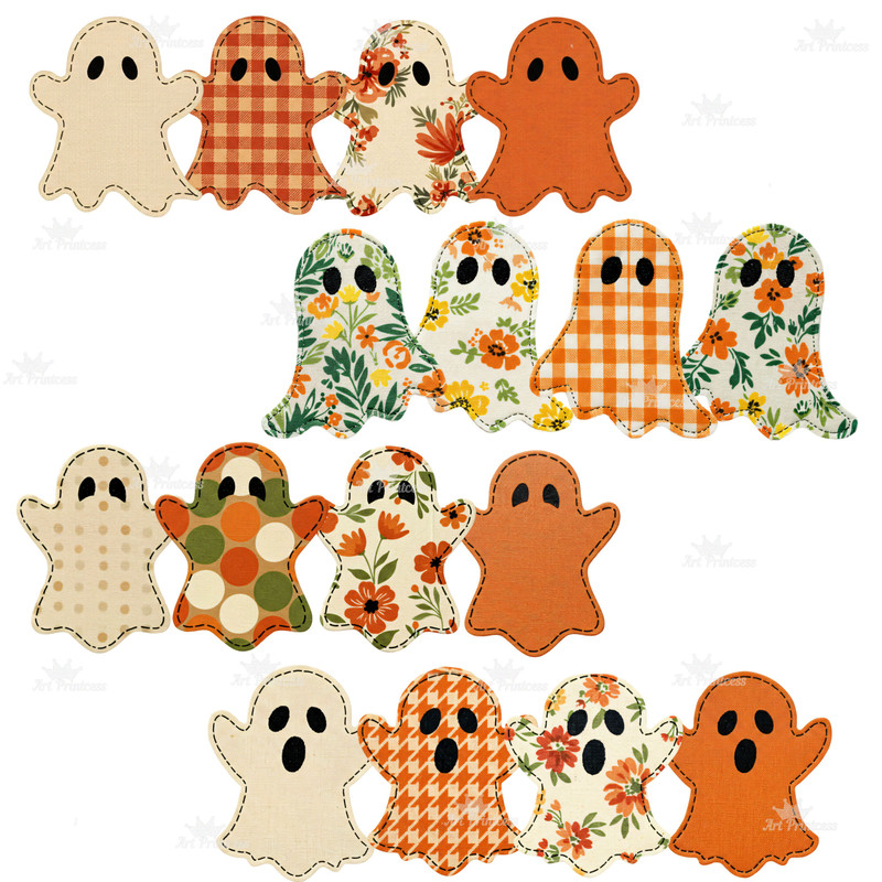 Fabric Ghosts PNG Clipart Bundle 30 Cute Spooky Halloween Fabric Texture Embroidery Ghosts TShirts 11