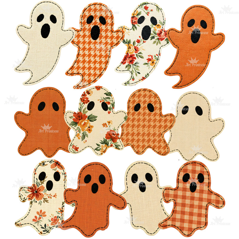 Fabric Ghosts PNG Clipart Bundle 30 Cute Spooky Halloween Fabric Texture Embroidery Ghosts TShirts 13