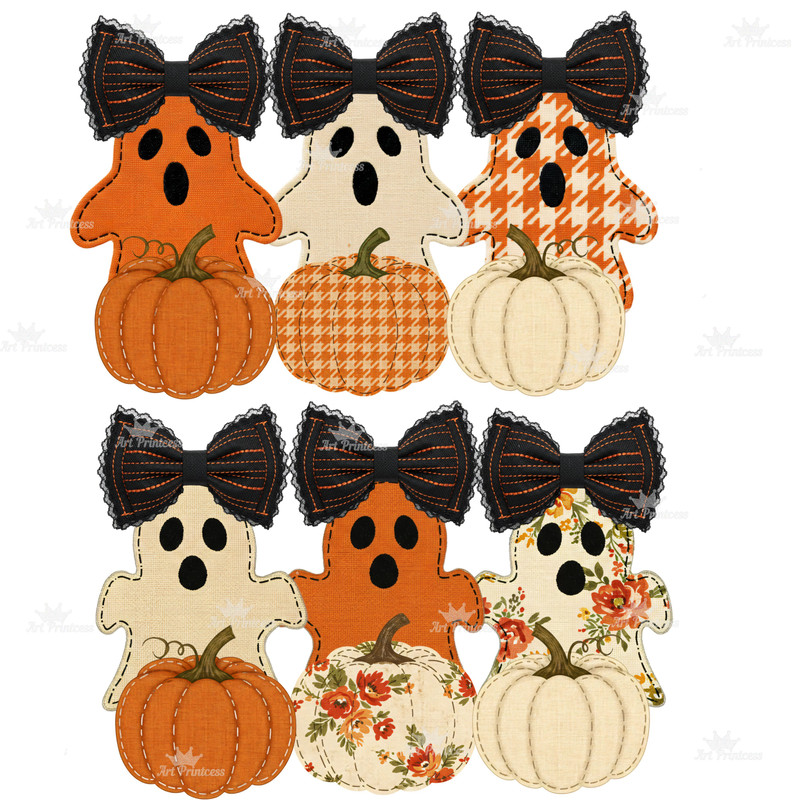 Coquette Ghost PNG Bundle Fabric Halloween Clipart Cute Spooky Printable Bow Ghost Shirt Design Aut 8