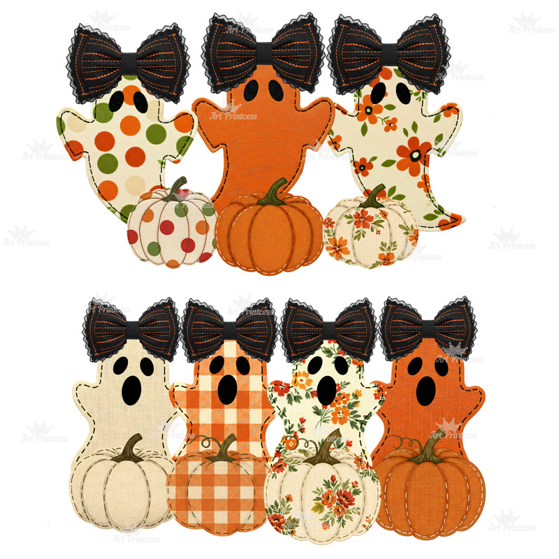 Coquette Ghost PNG Bundle Fabric Halloween Clipart Cute Spooky Printable Bow Ghost Shirt Design Aut 12