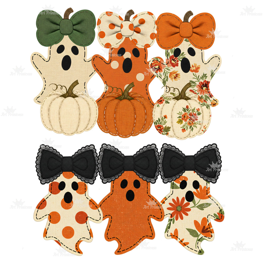 Coquette Ghost PNG Bundle Fabric Halloween Clipart Cute Spooky Sublimation Bow Ghost Shirt Digital