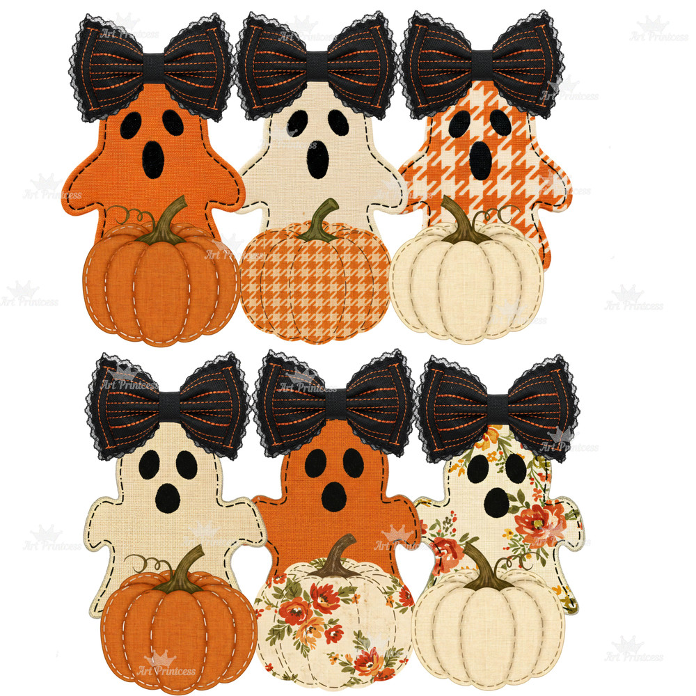 Coquette Ghost PNG Bundle Fabric Halloween Clipart Cute Spooky Sublimation Bow Ghost Shirt Digital