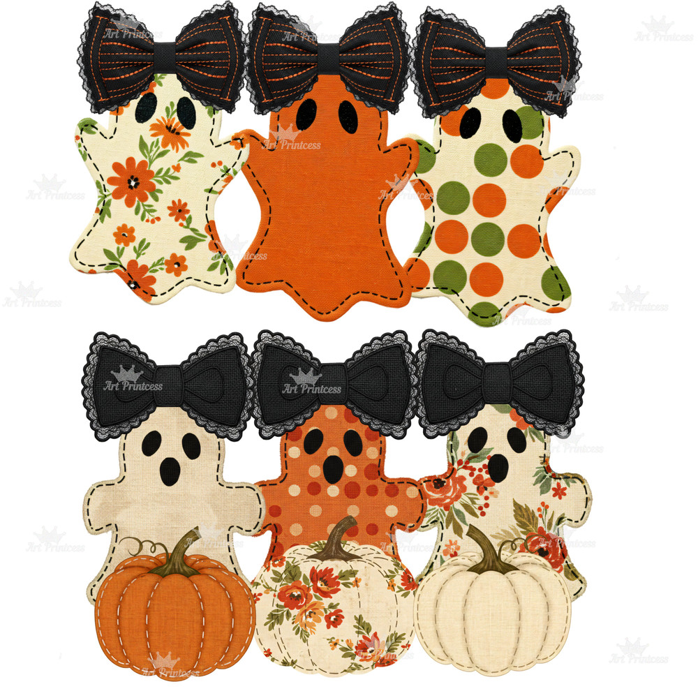 Coquette Ghost PNG Bundle Fabric Halloween Clipart Cute Spooky Sublimation Bow Ghost Shirt Digital