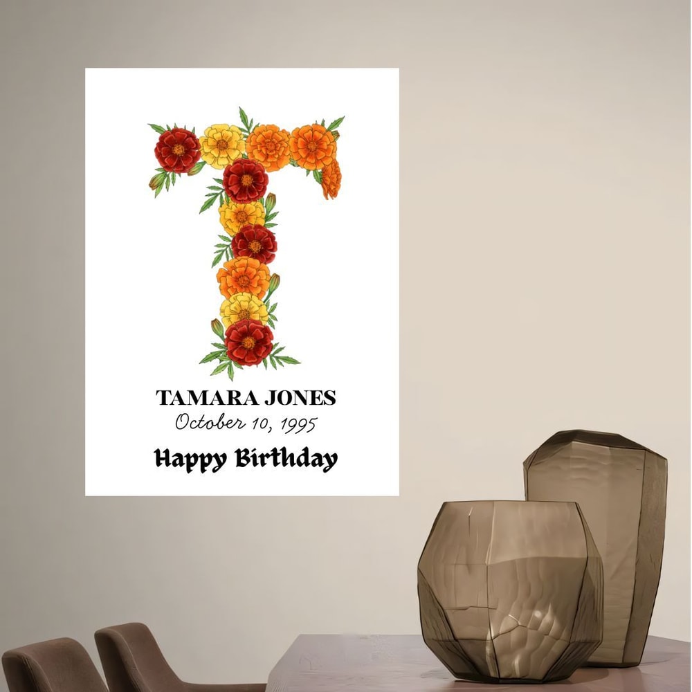 Watercolor Marigold Alphabet PNG Clipart October Birth Flower Floral Letters Floral Monogram Sublim 5