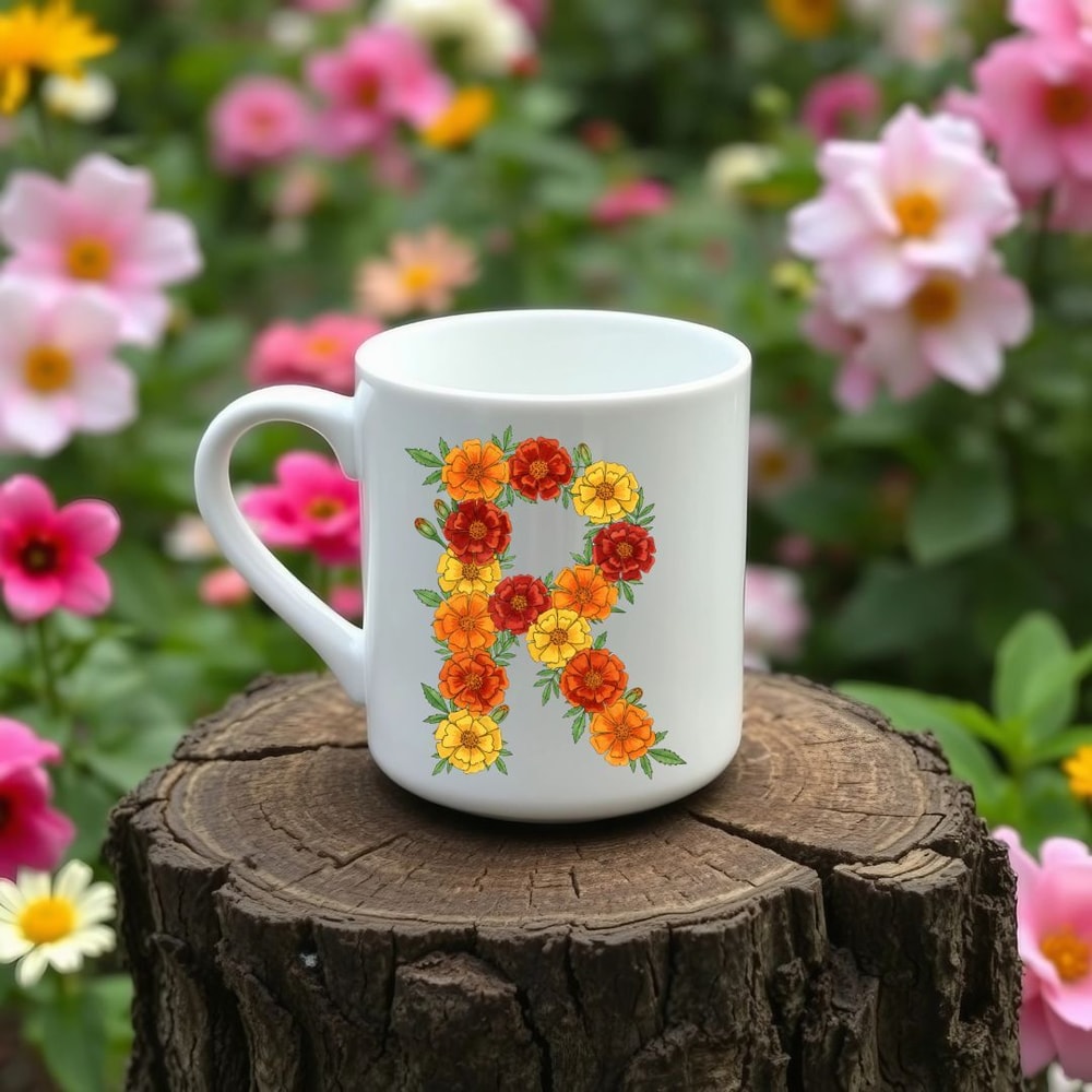 Watercolor Marigold Alphabet PNG Clipart October Birth Flower Floral Letters Floral Monogram Sublim 7