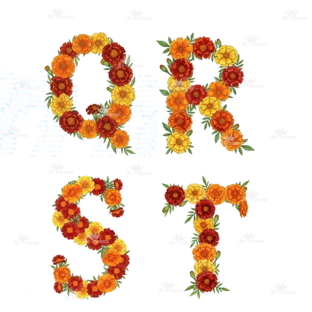 Watercolor Marigold Alphabet PNG Clipart October Birth Flower Floral Letters Floral Monogram Sublim 10