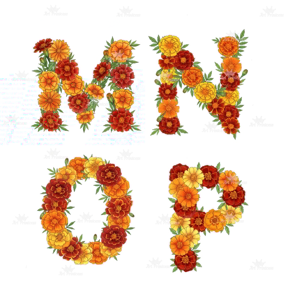 Watercolor Marigold Alphabet PNG Clipart October Birth Flower Floral Letters Floral Monogram Sublim 11