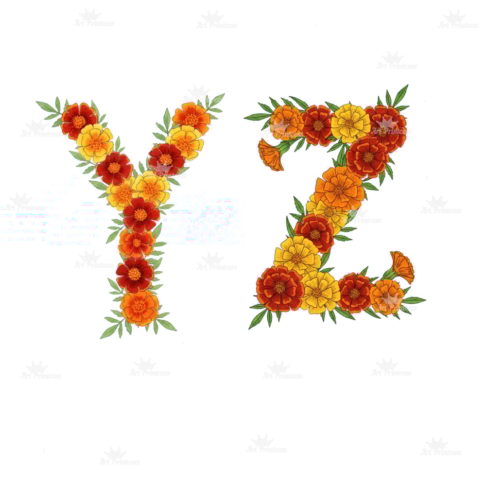Watercolor Marigold Alphabet PNG Clipart October Birth Flower Floral Letters Floral Monogram Printa 1