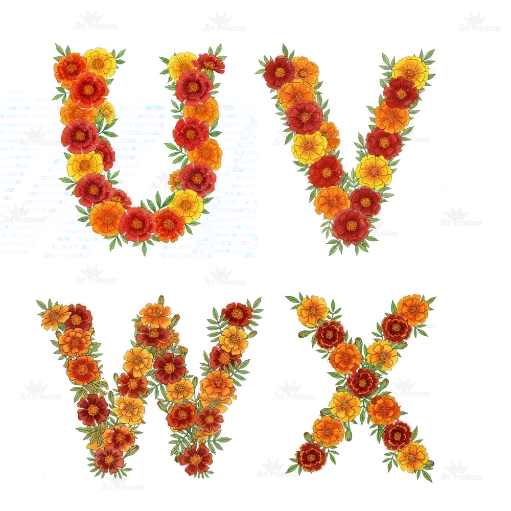 Watercolor Marigold Alphabet PNG Clipart October Birth Flower Floral Letters Floral Monogram Printa 2