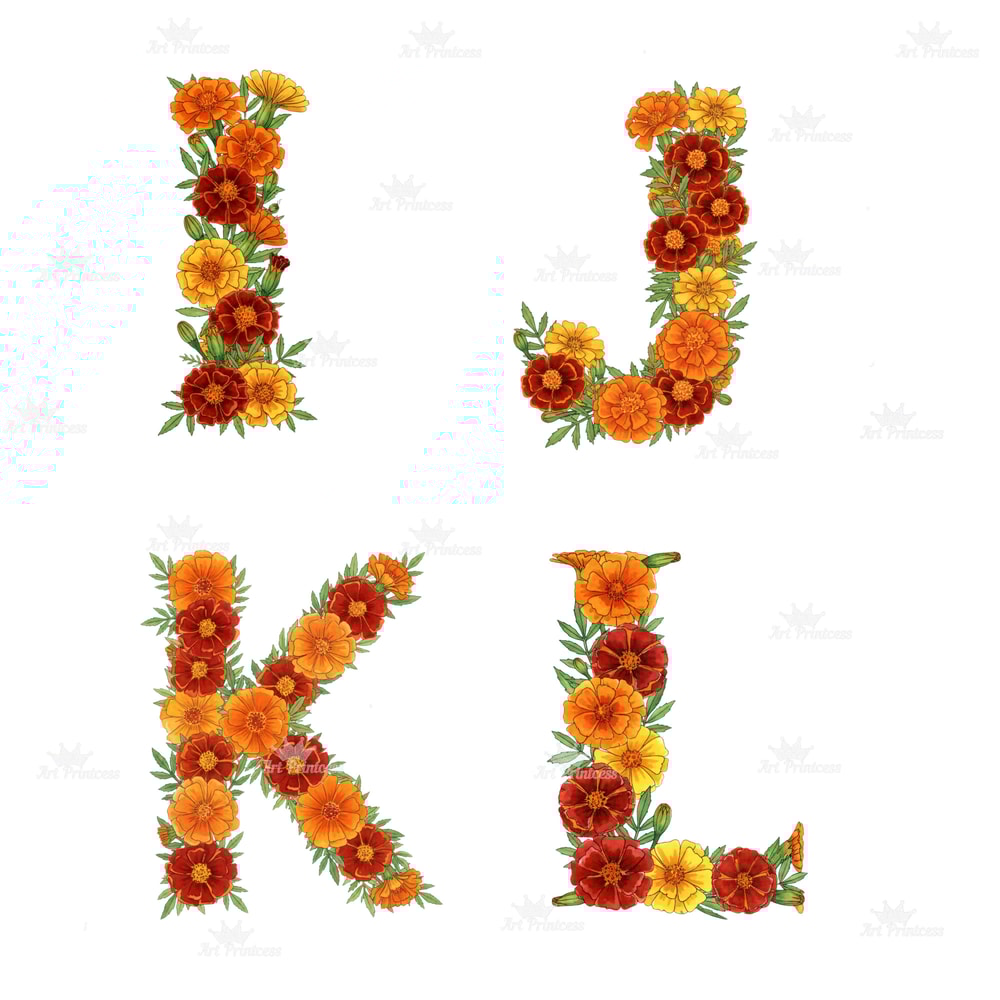 Watercolor Marigold Alphabet PNG Clipart October Birth Flower Floral Letters Floral Monogram Printa 5