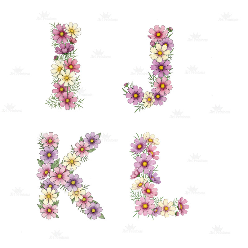 Watercolor Cosmos Flower Alphabet PNG Clipart October Birth Flower Monogram Sublimation Designs Flo