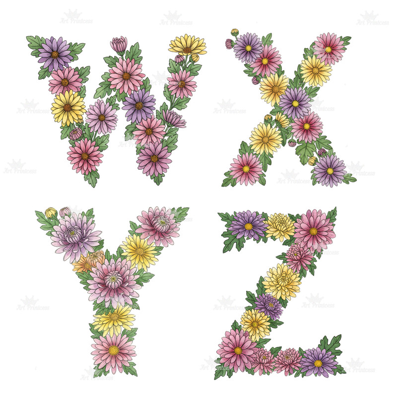 November Birth Month Flowers Alphabet Chrysanthemum  Peony Floral Letters PNG Floral Initial Letter 10