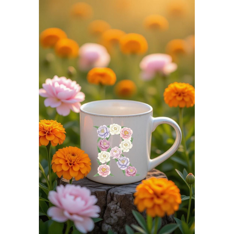 November Birth Month Flowers Alphabet Chrysanthemum  Peony Floral Letters PNG Floral Initial Letter 16