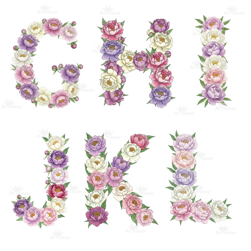 November Birth Month Flowers Alphabet Chrysanthemum  Peony Floral Letters PNG Floral Initial Letter 10