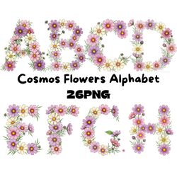watercolor cosmos flower alphabet png clipart october birth flower monogram sublimation designs floral initial letters