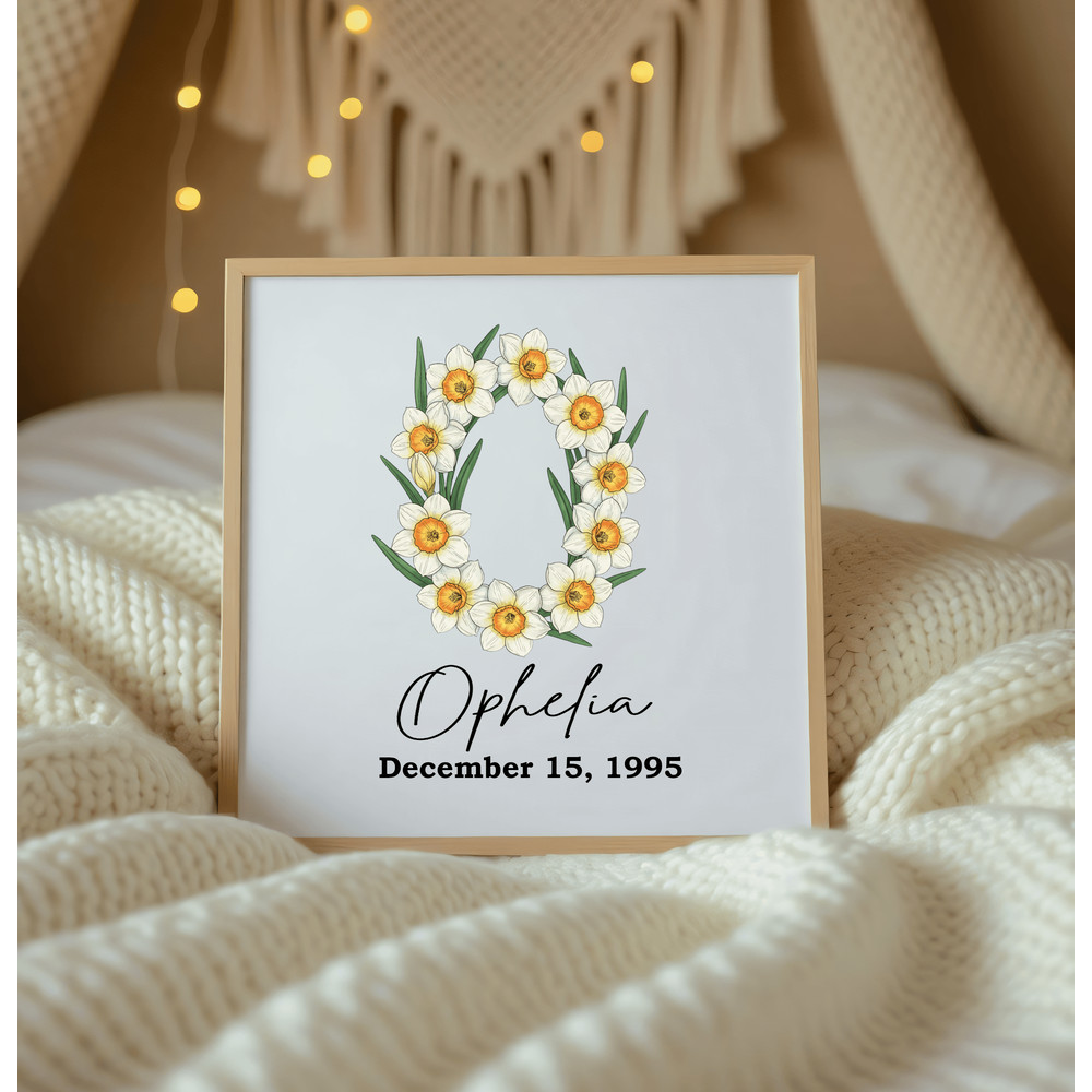 December Birth Flower Alphabet Clipart PNG Narcissus Holly Letters Bundle Floral Monogram Clipart D 14