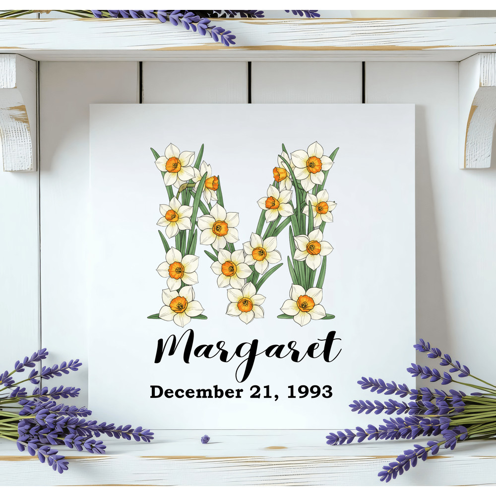 December Birth Flower Alphabet Clipart PNG Narcissus Holly Letters Bundle Floral Monogram Clipart D 15