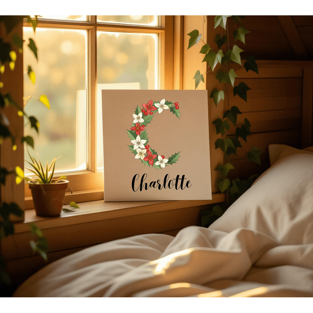 December Birth Flower Alphabet Clipart PNG Narcissus Holly Letters Bundle Floral Monogram Sublimati 14