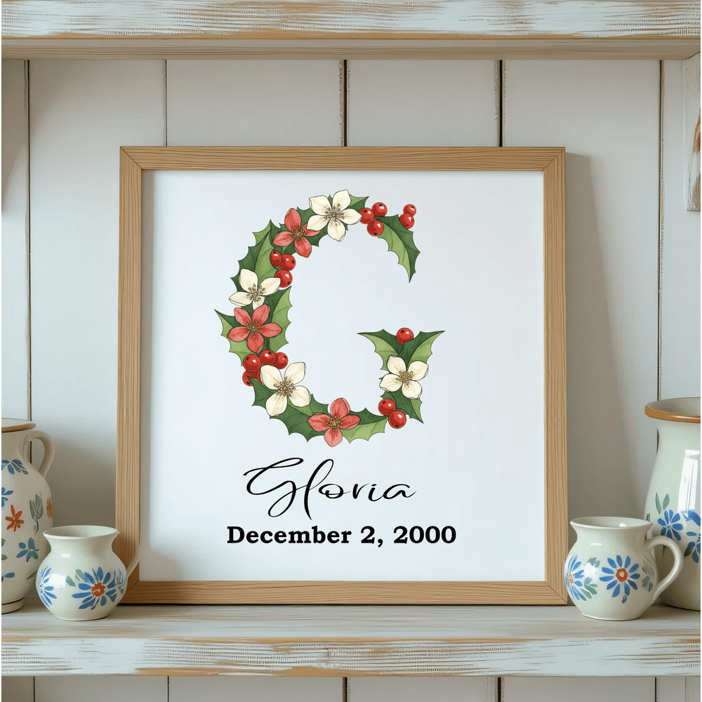 December Birth Flower Alphabet Clipart PNG Narcissus Holly Letters Bundle Floral Monogram Printable 0