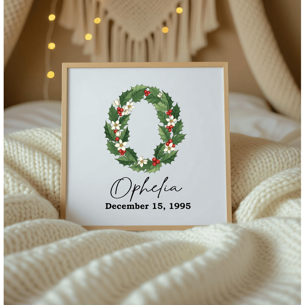 December Birth Flower Alphabet Clipart PNG Narcissus Holly Letters Bundle Floral Monogram Printable 15