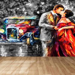 3d wall paper,custom wall paper,kissing couple painting,modern wall paper,oil painting print,valentines day gift mural,