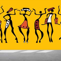 3d wall paper,paper wall artafrican people wall decor,african dancing mural,wall paper peel and stick,yellow wall paper,