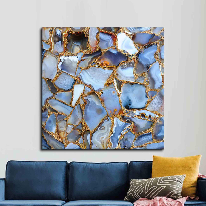 3D Wall Art, Wall Art Canvas, Large Canvas, Blue And Gold Marble, Shimmery Art, Abstract Wall Decor, Luxury Marble 3D Canvas,.jpg