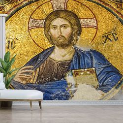 3d wall paper,jesus christ mosaic,jesus christ wallpaper,jesus wall decor,paper wall artcustom wall paper,fresco wall pa