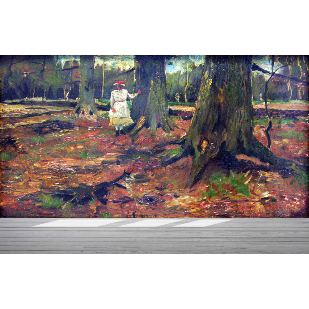 3d Wall Paper,Paper Wall ArtModern Wall Paper,Forest Landsape Wall Print,Girl in White in the Woods,Van Gogh Forest Wall Mural,.jpg