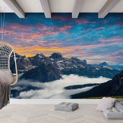 3d wall paper,wall paper peel and stick,tre cime di lavaredo,paper wall artdolomites alps wall mural,sunset landscape wa