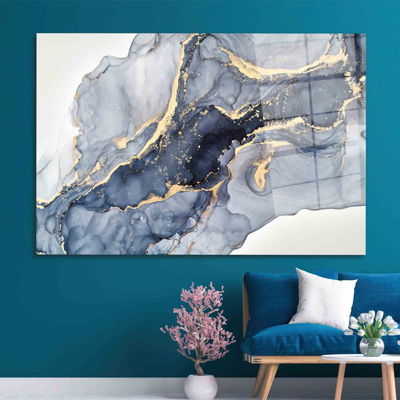 Luxury Marble Glass Wall, Gold Glass Art, Abstract Marble Glass Decor, Modern Marble Wall Decoration, Blue Marble Glass Art,.jpg