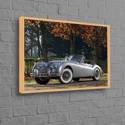 Jaguar Printed, Car Photo Artwork, Car Art Canvas, Retro Car Wall Art, 1954 Jaguar Canvas, Autumn Landscape Printed, Old