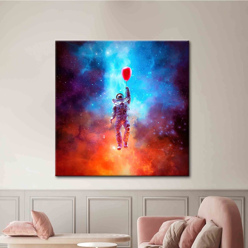 Living Room Wall Art, Canvas Home Decor, Canvas Decor, Astronaut Floating In Space, Galaxy View Artwork, Balloon Astronaut Art Canvas,.jpg
