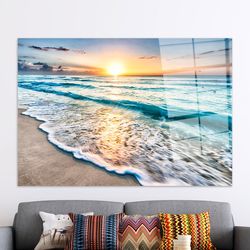mural art, canvas glass art, glass wall decor, view tempered glass, sunset at the ocean, sea landscape glass decor, ocea