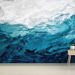 Ocean Water Wall Art, Self Adhesive Paper, 3D Papercraft, Blue Tones Paper Craft, Blue Wall Poster, View Mural, Wallpape