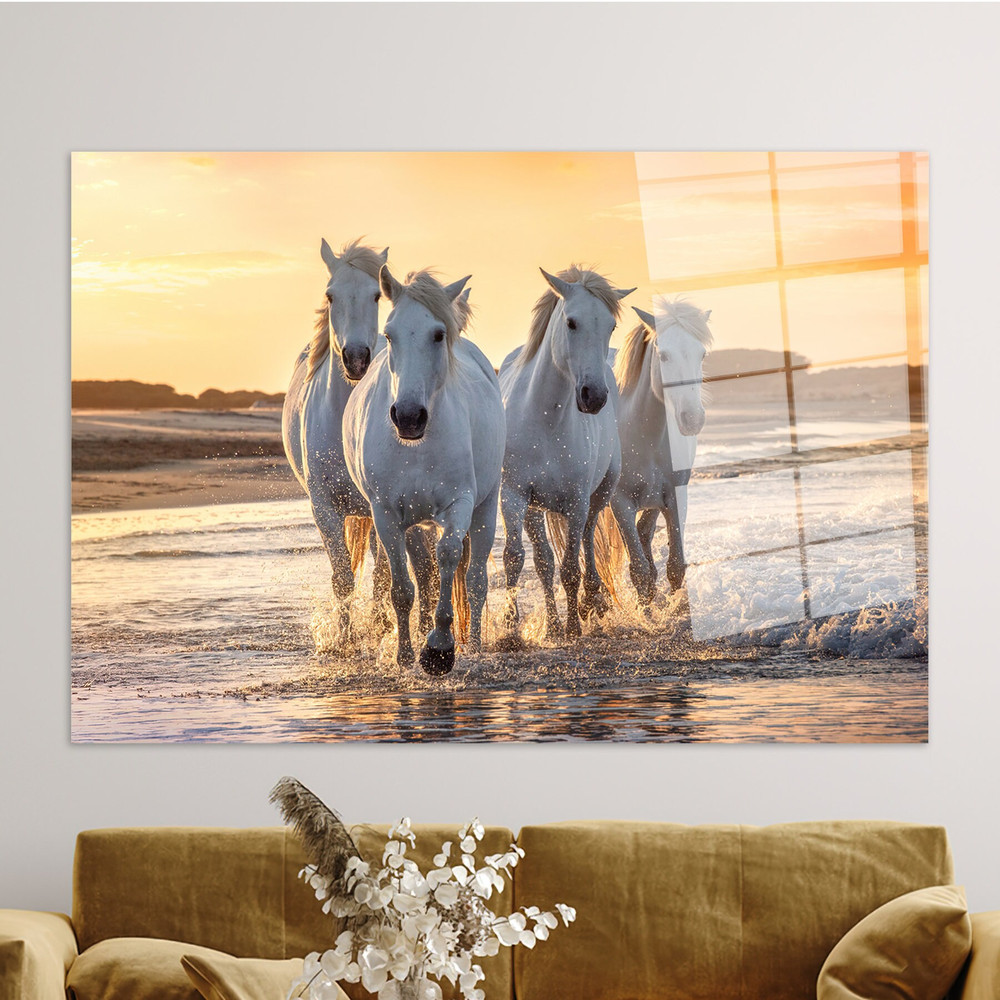 Mural Art, Horses on the Beach, Glass Wall Art, Sunset Glass Wall Art, Glass Custom For Art, Horse Glass Art, Running Horses Glass Printing,.jpg