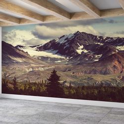 3D Wall Mural, Self Adhesive Paper, Accent Wall, Gift For Him, Snowy Mountain Landscape Wall Decals, Winter Landscape Wa
