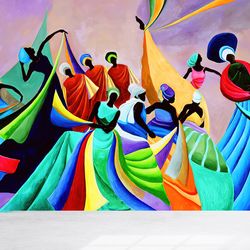 african dancers mural, colorful wall art, african woman wall poster, printable wall art, african wall decals, wallpaper