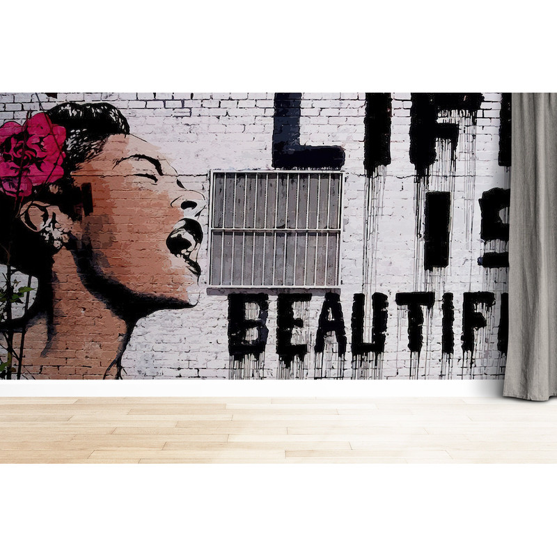 Banksy Life Is Beautiful Wallpaper, Woman Graffiti Wall Art, Banksy Wall Decor, Self Adhesive Paper, Paper Craft, Wallpaper Border,.jpg