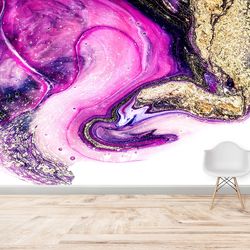 3D Printing Art, Wall Decals Murals, Self Adhesive Paper, Housewarming Gift, Purple And Gold Marble Digital Paper, Purpl