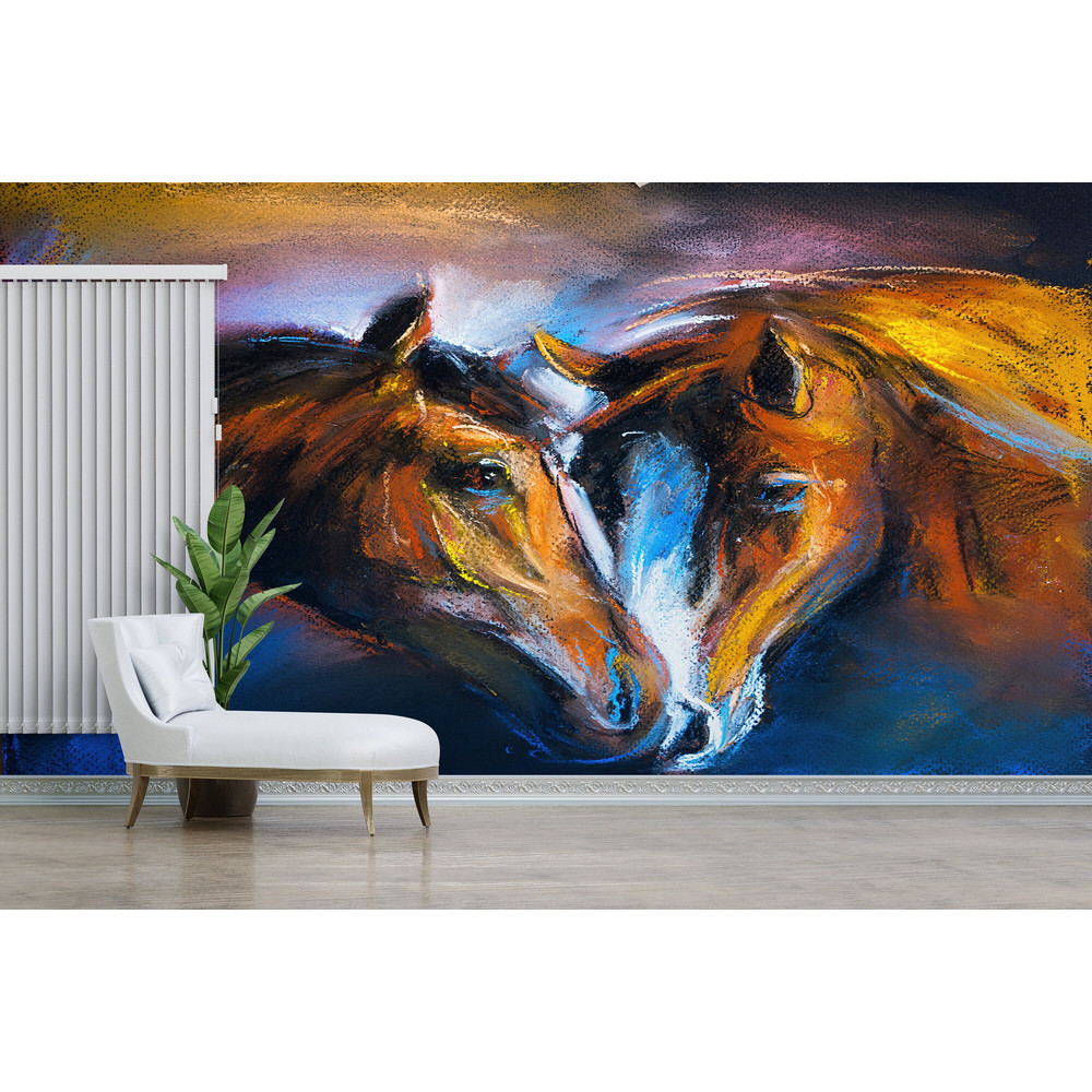 Animal Wall Print, Self Adhesive Paper, Abstract Horse Wall Poster, Modern Wallpaper, Decor For Wall, Two Horses Painting Wall Paper,.jpg