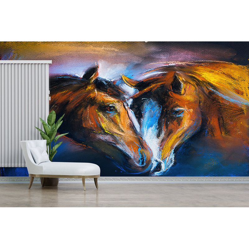 Animal Wall Print, Self Adhesive Paper, Abstract Horse Wall Poster, Modern Wallpaper, Decor For Wall, Two Horses Painting Wall Paper,.jpg