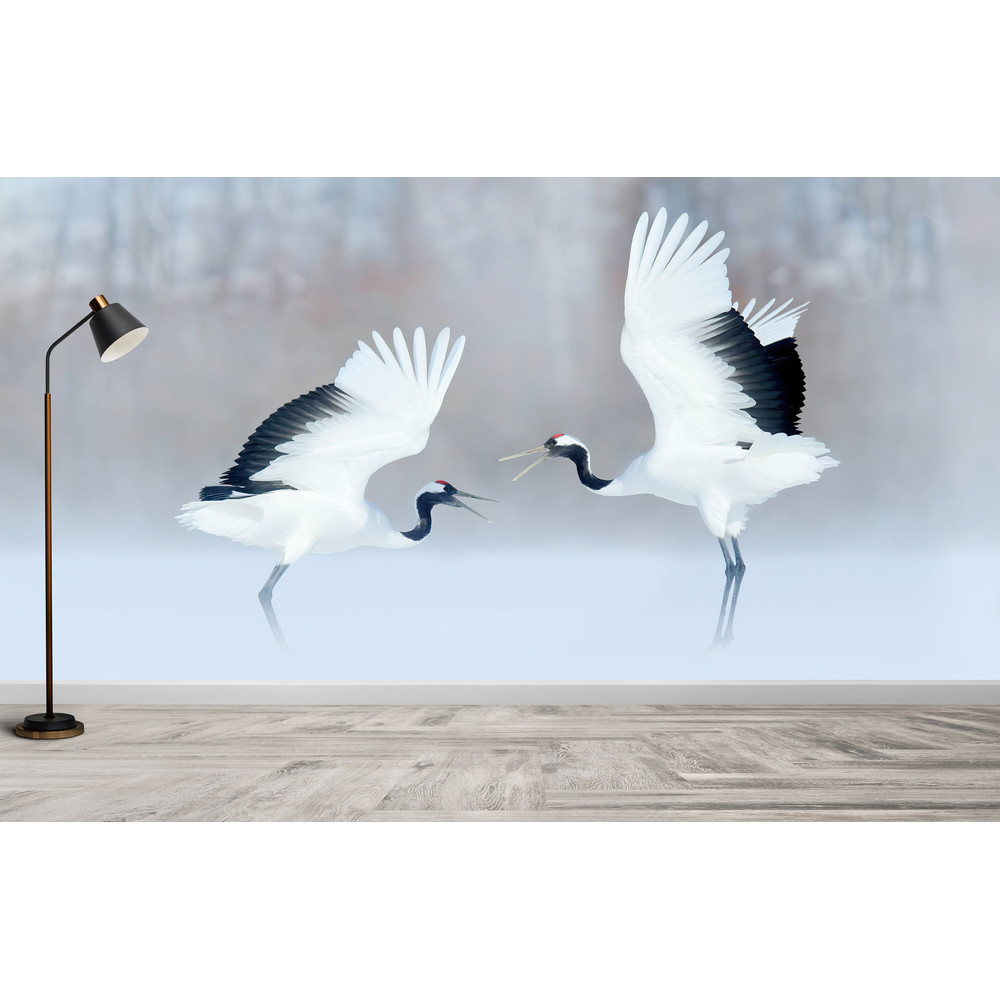 3D Paper Art, Farmhouse Wallpaper, Wall Decoration, Gift For Him, Dancing Cranes Wall Decals, Dancing Birds Wall Print, 3D Wall Paper,.jpg