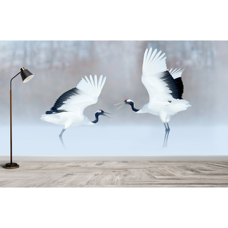 3D Paper Art, Farmhouse Wallpaper, Wall Decoration, Gift For Him, Dancing Cranes Wall Decals, Dancing Birds Wall Print, 3D Wall Paper,.jpg