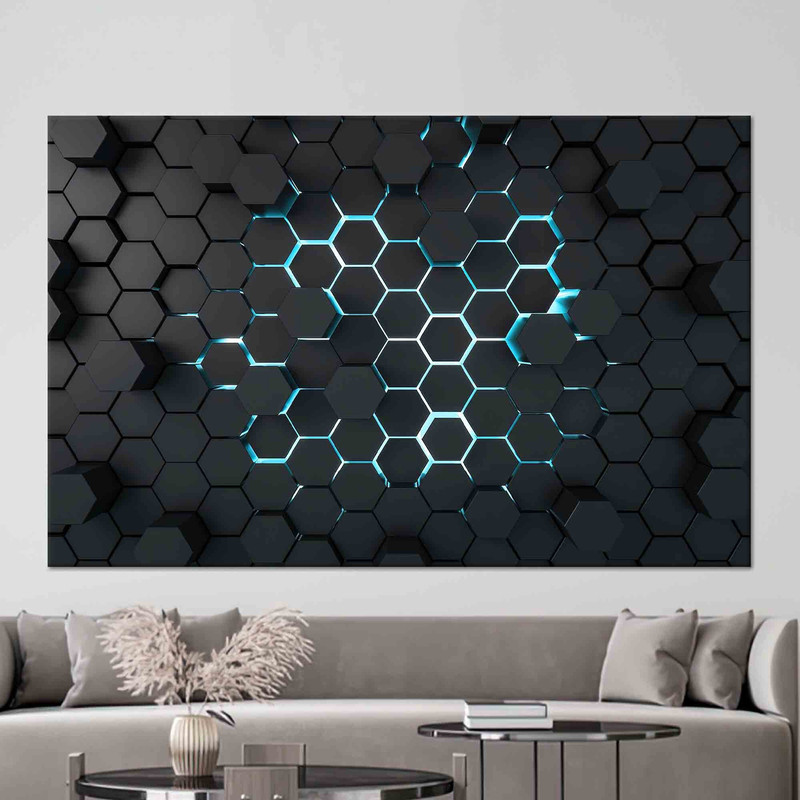 3d Effect Canvas Art, Black Geometric Shapes Wal Art, Black Canvas Gift, Geometric Shapes Poster, Modern Wall Decoration, 3D Canvas Art,.jpg
