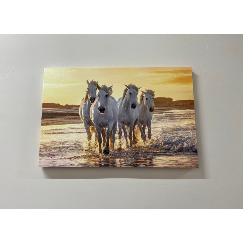 Animal Glass Art Wall Decor, Horse Lover Gift Canvas Decor, Horses on the Beach Canvas Gift, Running Horses Art Canvas, Yellow Wall Art,.jpg