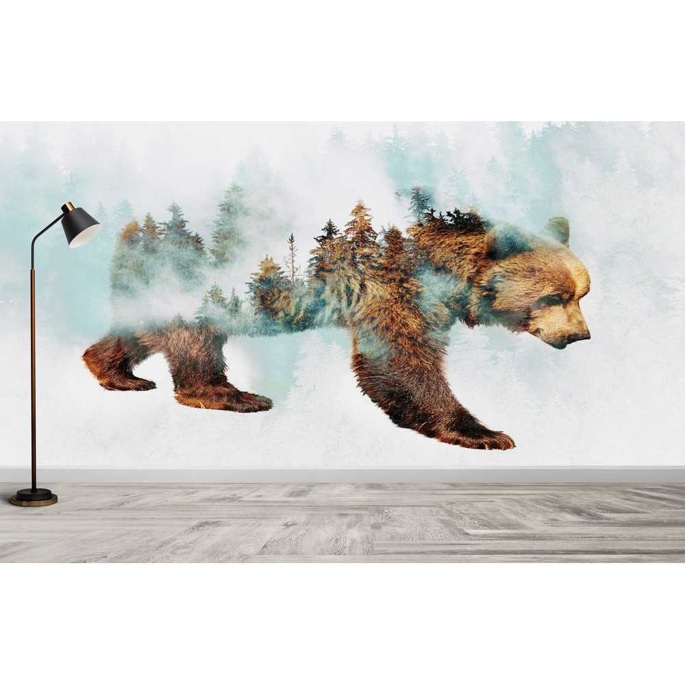 Bear Wall Art Decor, Man Cave Wall Paper, Animal Wall Print, Abstract Forest Wall Decor, Loft Wall Art, Bear Walking in Snow Wall Mural,.jpg