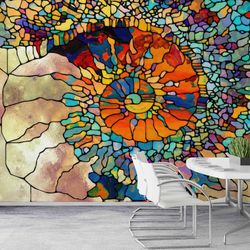 abstract fractal mural, colorful wallpaper, abstract wall decor, modern wall paper, 3d papercraft, trendy wall mural, wa